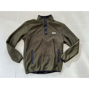 Mens EDDIE BAUER Knit Fleece Sweater 1/4 Button Pullover Hthr Green Small